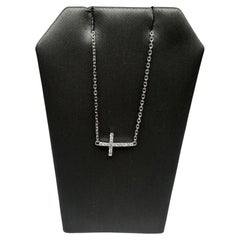 Estate Diamond Sideways Cross Necklace in 14kt White Gold - 0.16ctw, Adjustable