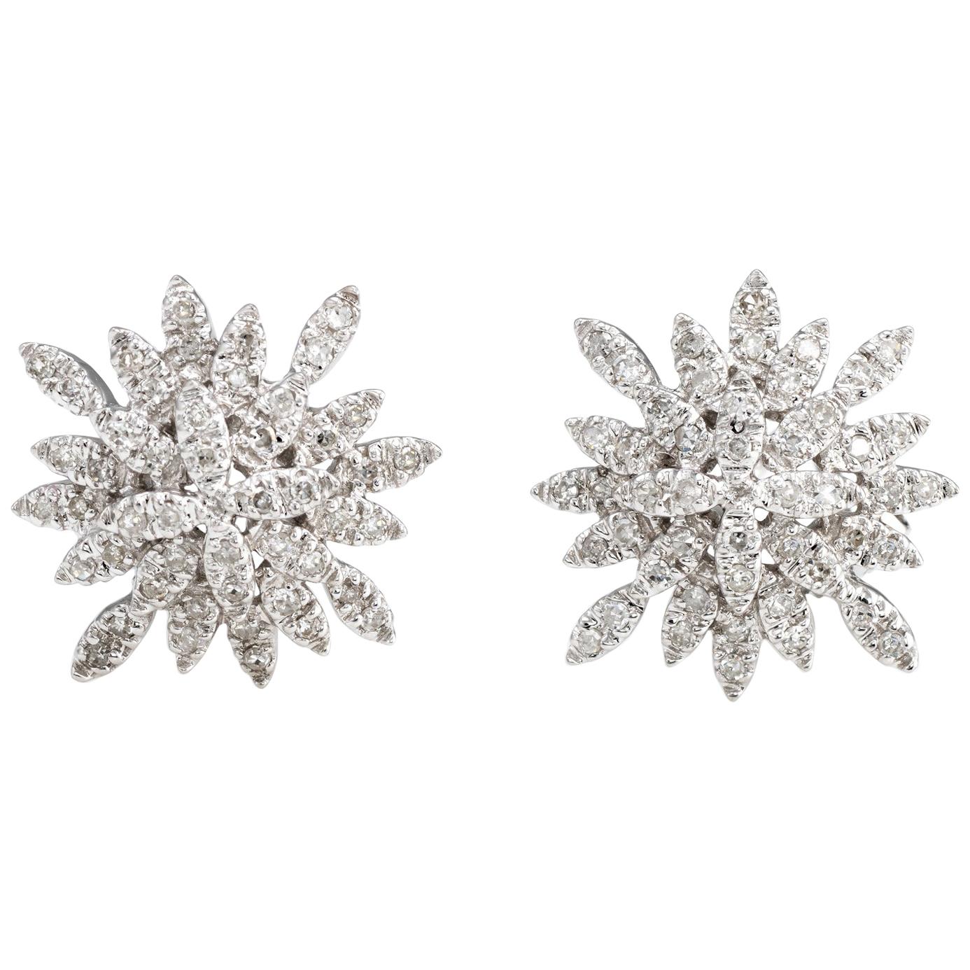 Estate Diamond Snowflake Earrings 14 Karat Gold Clip-On Vintage Fine ...