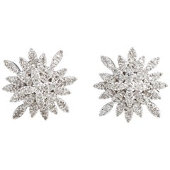 Estate Diamond Snowflake Earrings 14 Karat Gold Clip-On Vintage Fine Jewelry