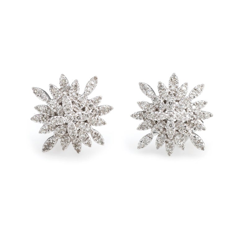 Estate Diamond Snowflake Earrings 14 Karat Gold Clip-On Vintage Fine ...