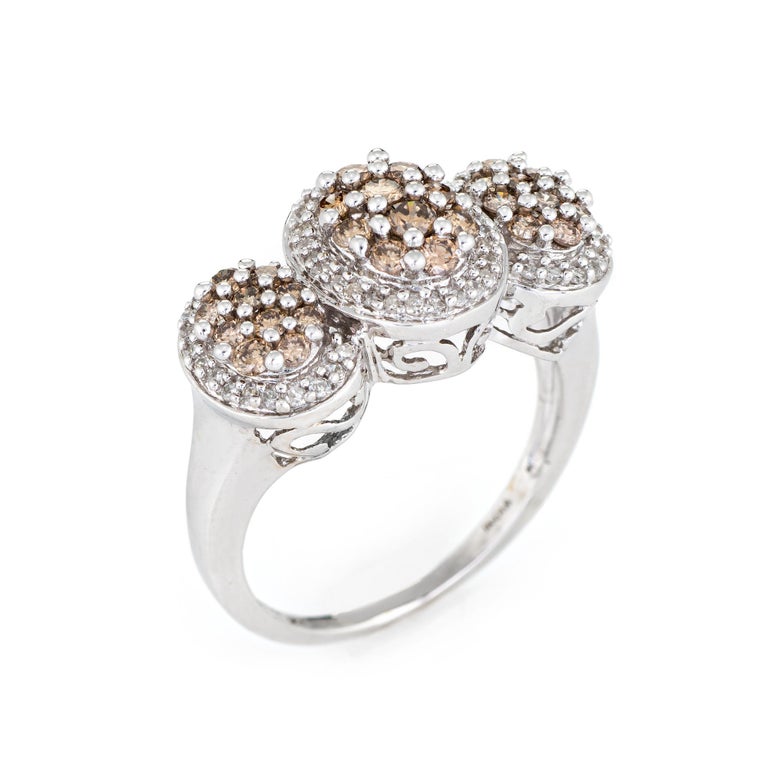 1.30ct Cognac & White Diamond Trilogy Ring ~ 18ct Yellow Gold & Platinum main image 1