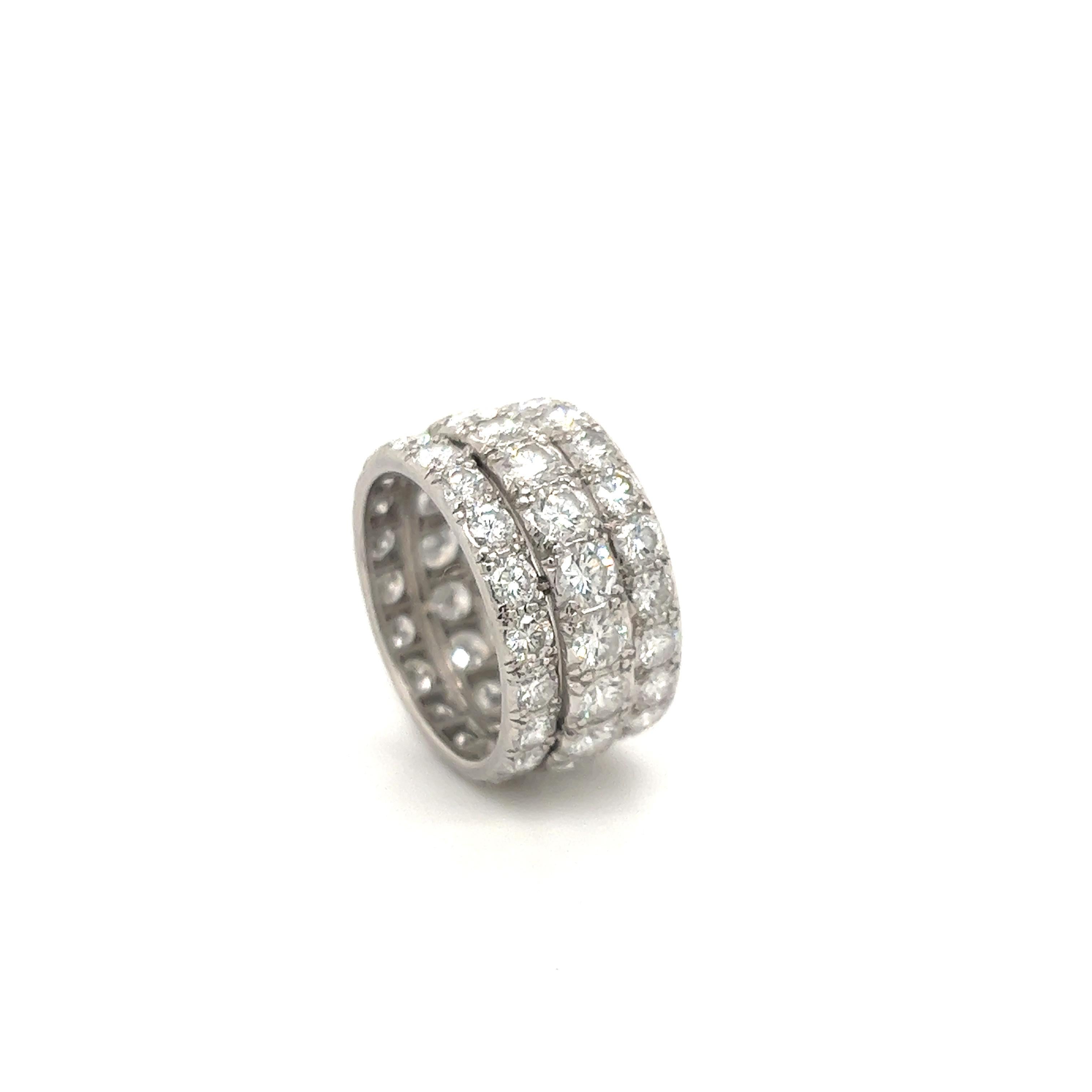 Round Cut Estate Diamond Wide Band Platinum Ring 6.40 Ct. For Sale