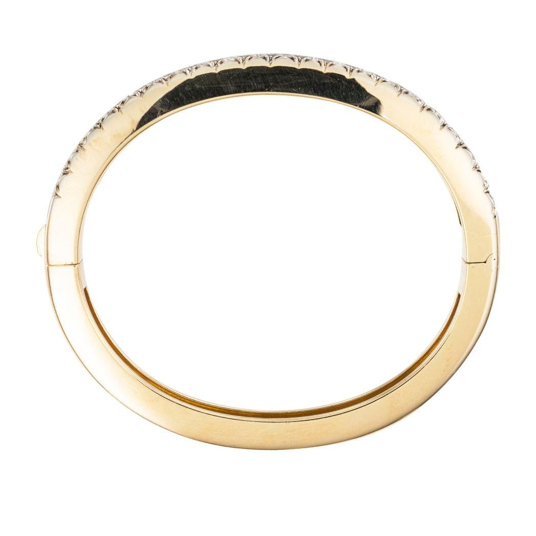 Contemporary Estate Diamond Yellow Gold Hinged Bangle Bracelet