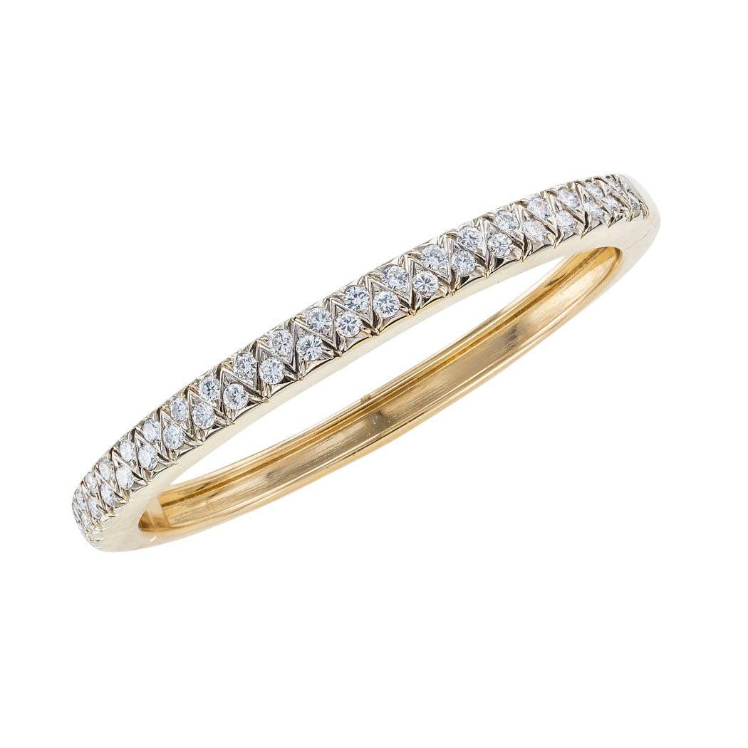 Estate Diamond Yellow Gold Hinged Bangle Bracelet