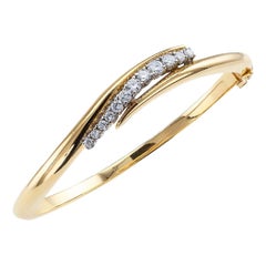 Estate Diamond Yellow Gold Hinged Bangle Bracelet Small Size