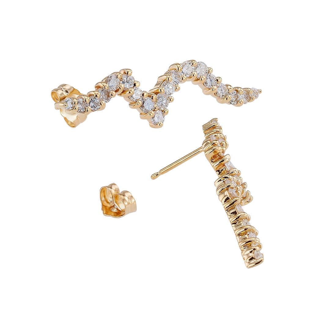 Contemporary Estate Diamond Yellow Gold Zigzag Drop Earrings