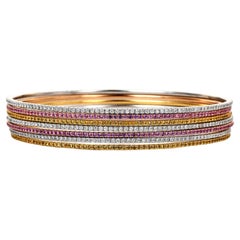 Estate Diamond Yellow Pink Sapphire 18K Gold 7 Days Stackable Bangle Bracelets