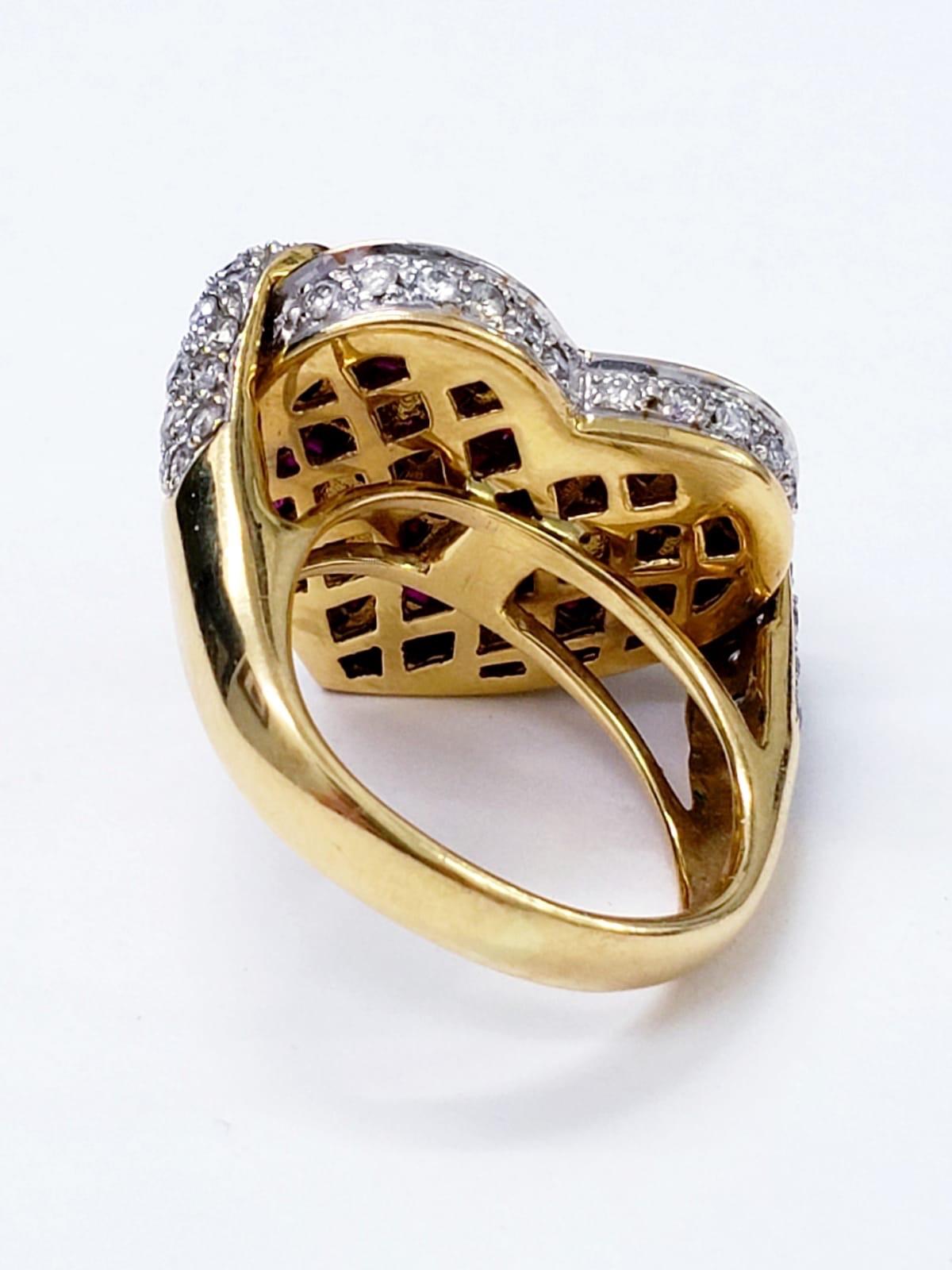 Women's Estate Diamonds 7.10 Carat Ruby 18 Karat Gold Heart Cluster Cocktail Ring