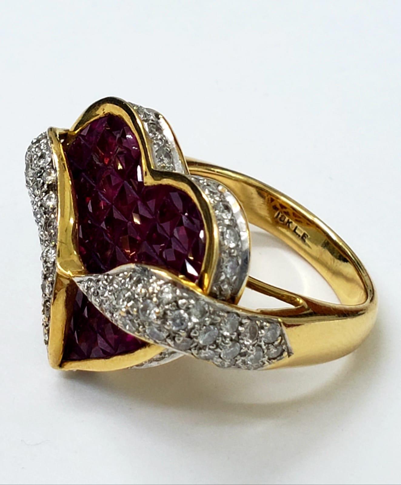 Estate Diamonds 7.10 Carat Ruby 18 Karat Gold Heart Cluster Cocktail Ring 1
