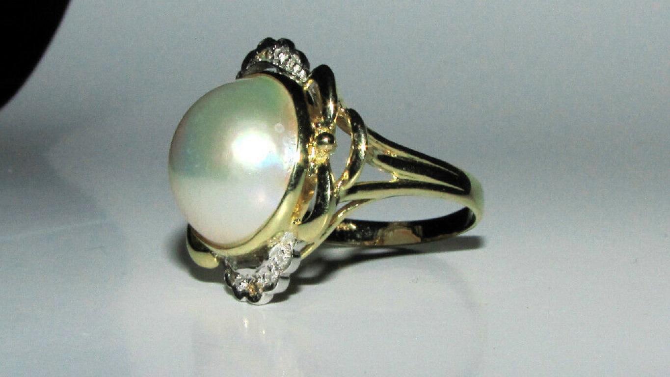 Estate Diamonds Mabe Pearl Cocktail Ring 14 Karat 1