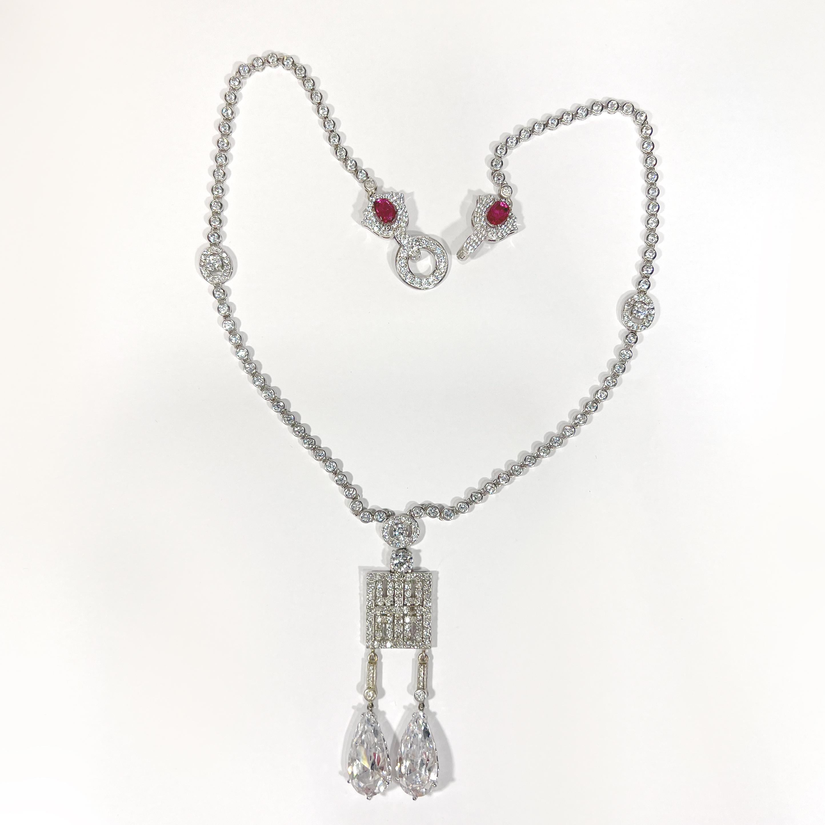 Cubic Zirconia in rhodium sterling Estate Diamonds Necklace Vintage Red Carpet Cartier Look by Clive Kandel