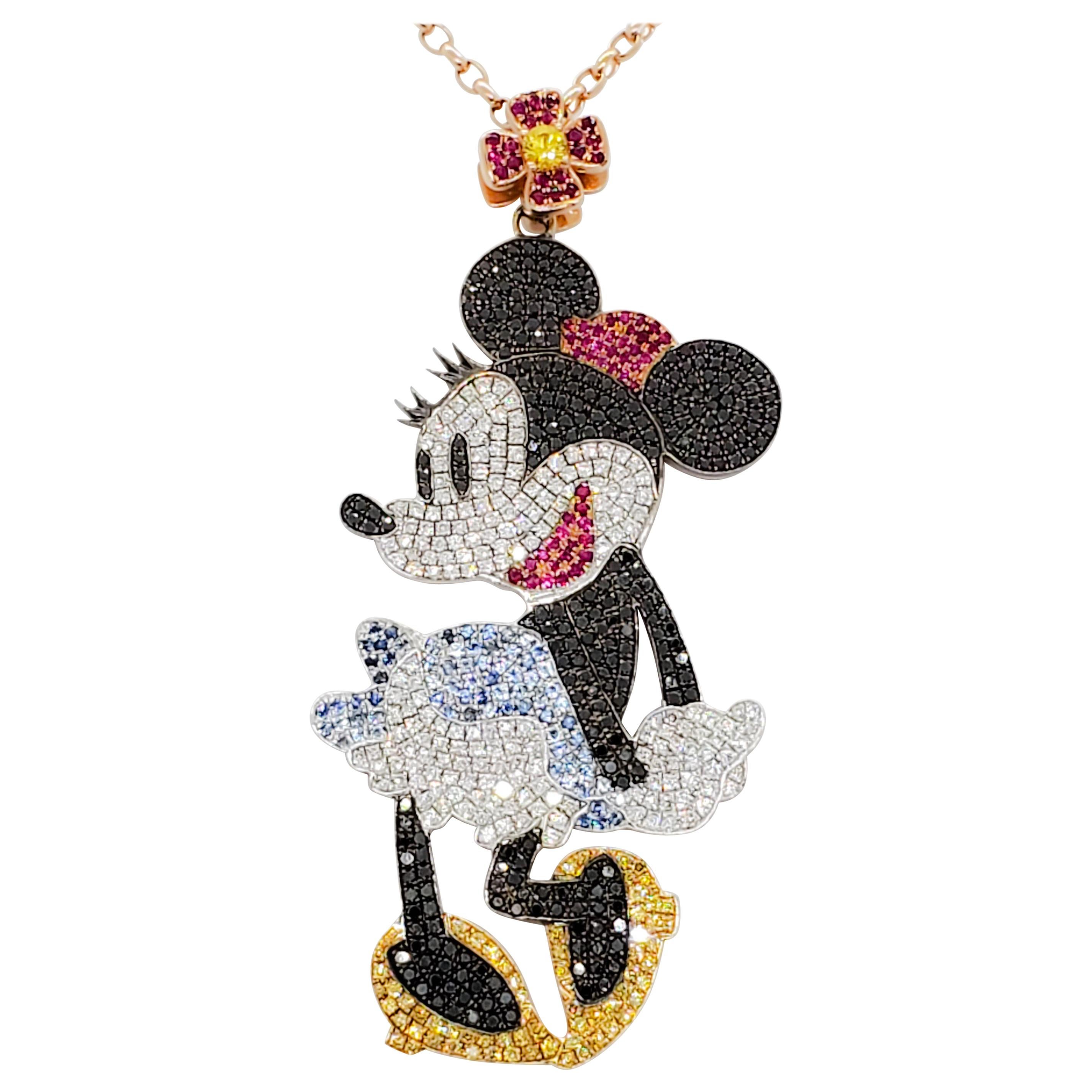 Estate Disney Minnie Mouse Pendant Necklace in 18 Karat Rose Gold