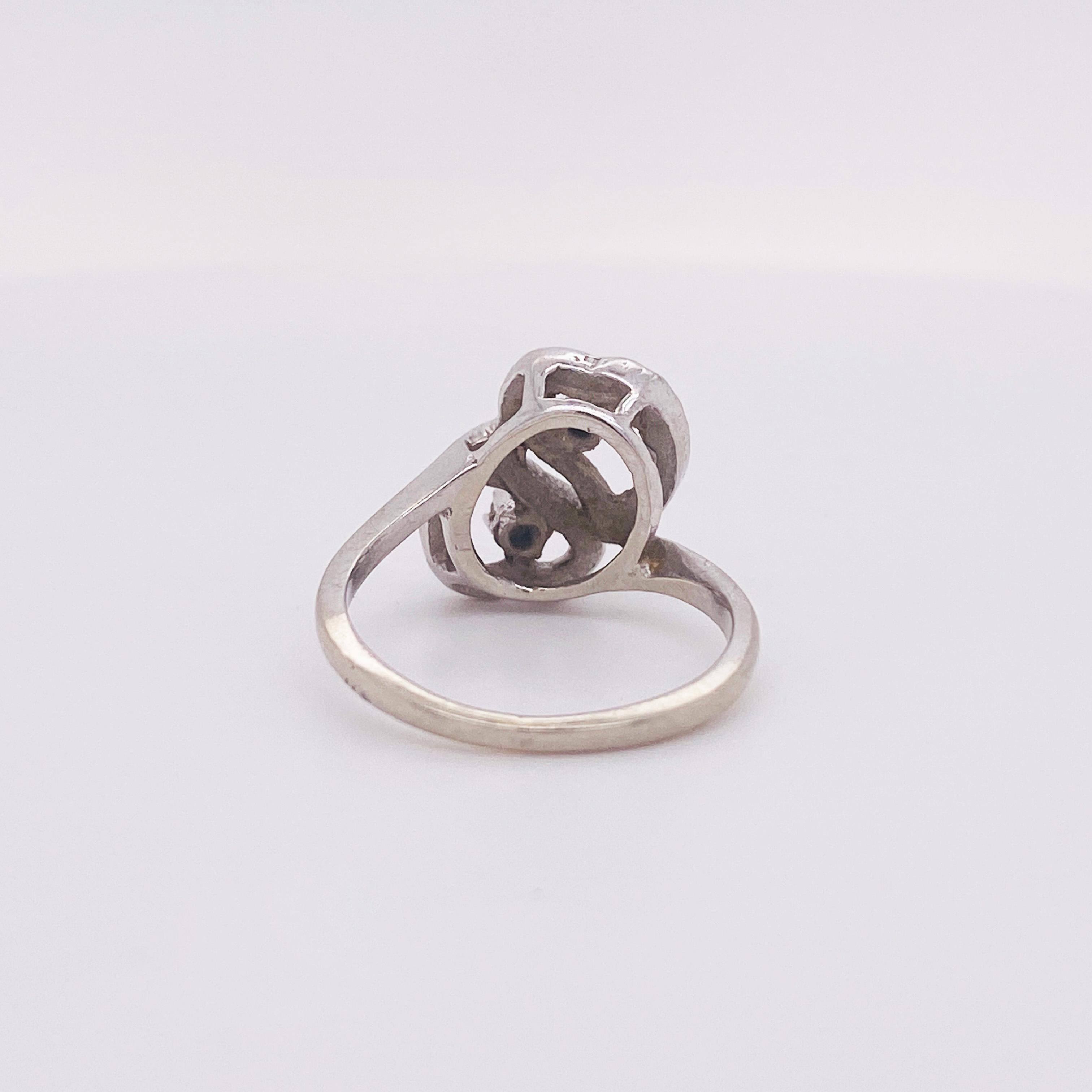 Retro Estate Double Heart Diamond Ring in 14k White Gold with .02 Carat Diamonds For Sale