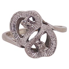 Retro Estate Double Heart Diamond Ring in 14k White Gold with .02 Carat Diamonds