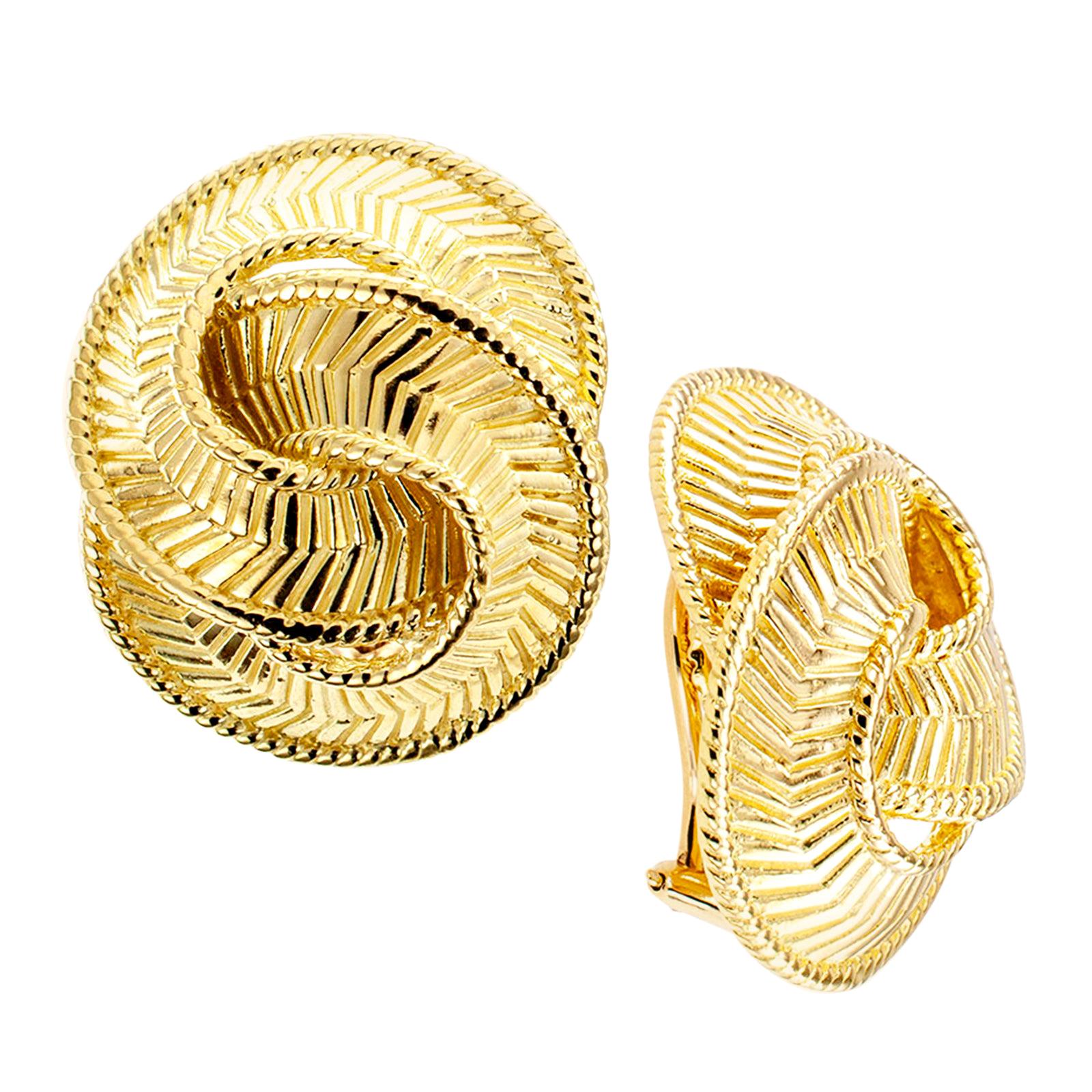 Estate Double Knot Yellow Gold Clip-On Earrings