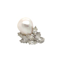 Estate Drop Pearl & Diamond Platinum Cocktail Ring