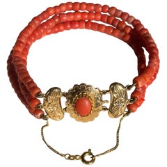 Pulsera de coral holandés de segunda mano con oro amarillo de 18 quilates