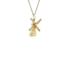 Estate Dutch Windmill Travel Charm, Articulated Moving Charm in 14 Karat Gold