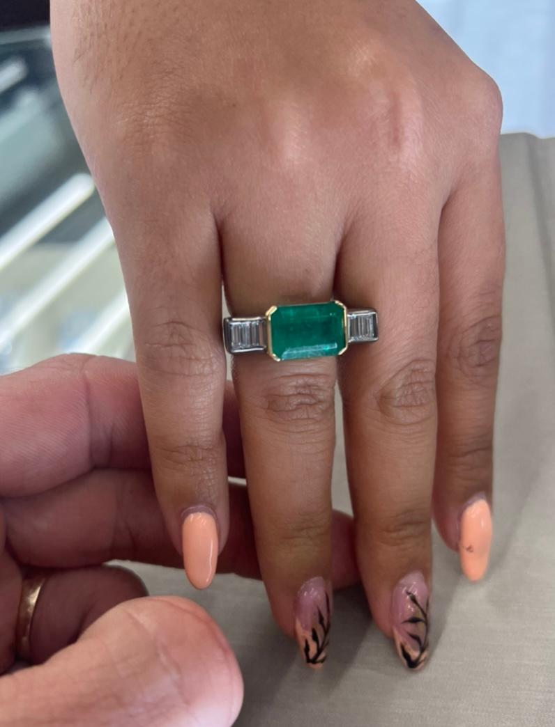 Estate East/West Set Emerald & Diamond Ring 18k Gold 1