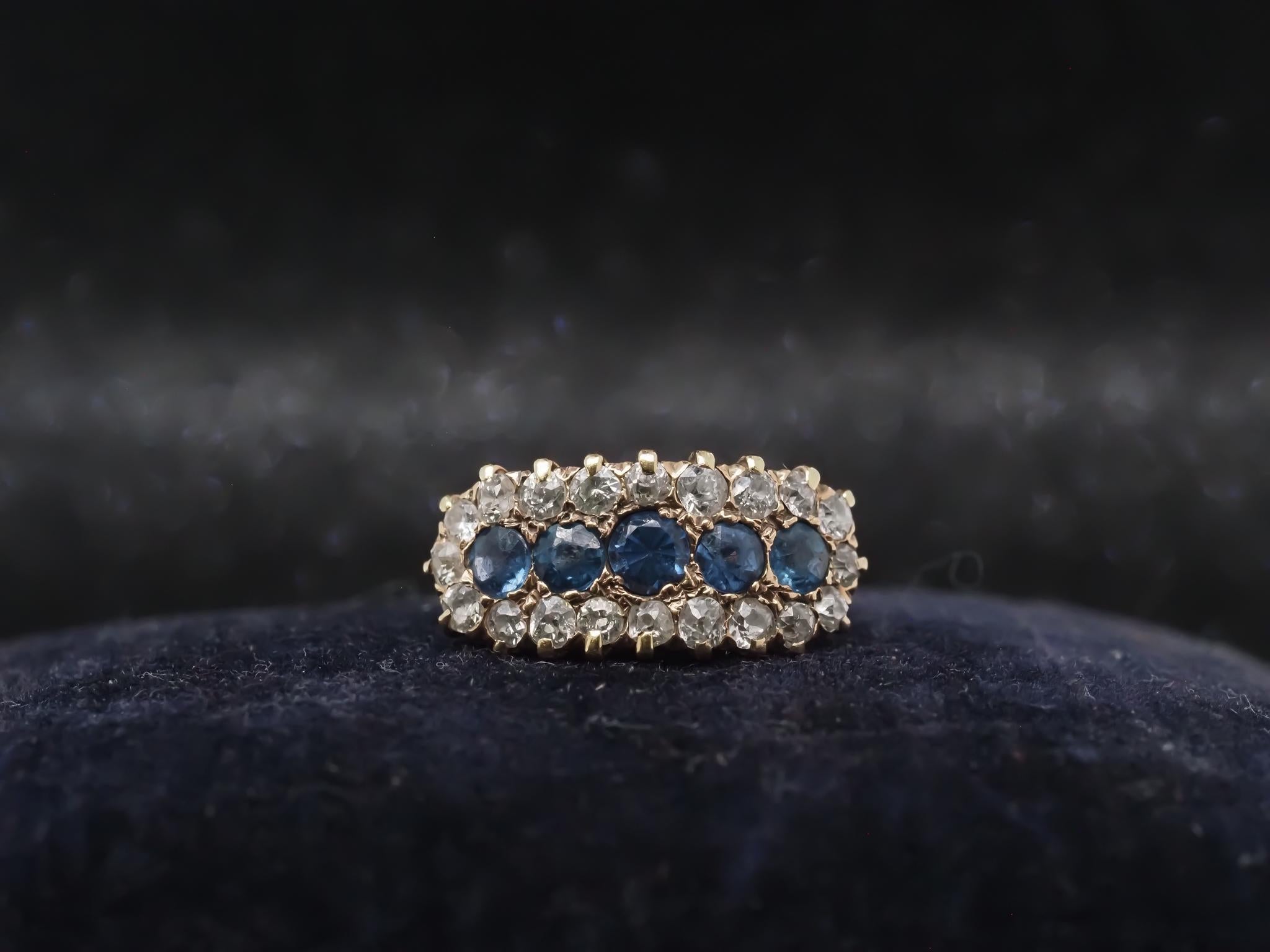 Taglio vecchia miniera Anello di proprietà in oro 14K con zaffiro e diamante Old Mine - VHK#998 in vendita