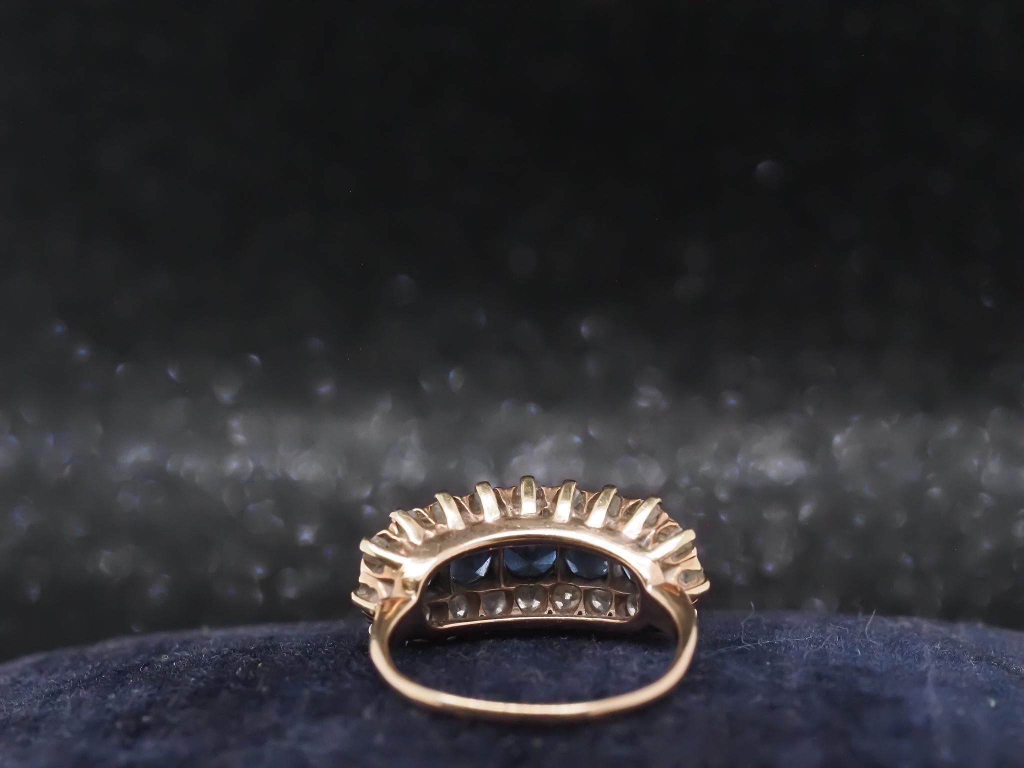 Anello di proprietà in oro 14K con zaffiro e diamante Old Mine - VHK#998 In condizioni buone in vendita a Hicksville, NY
