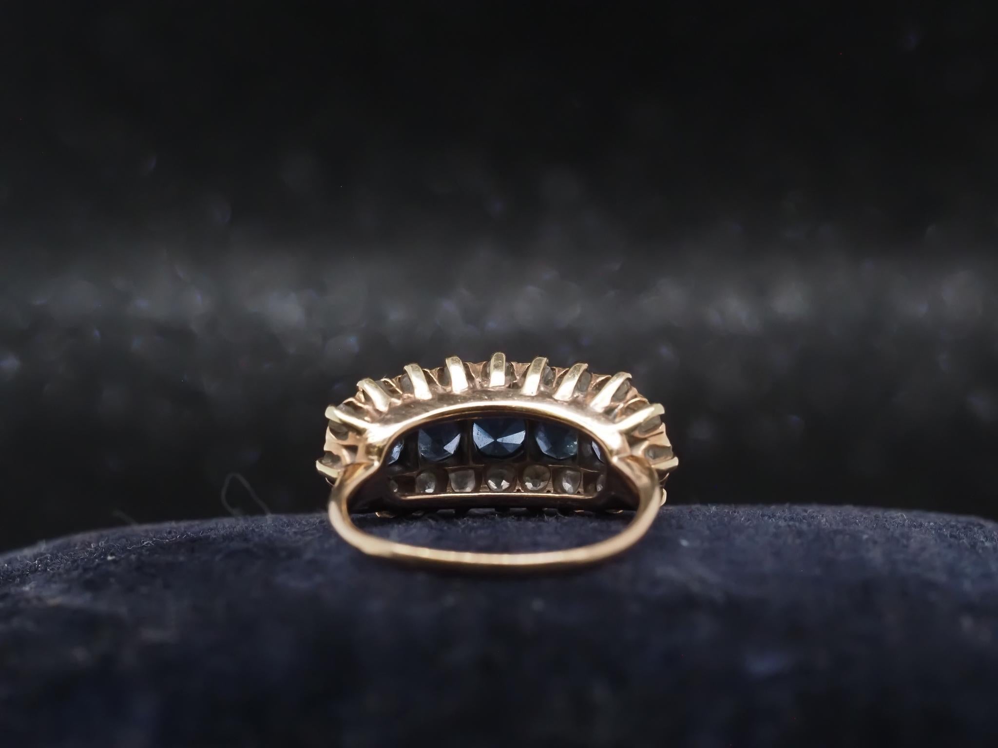 Donna Anello di proprietà in oro 14K con zaffiro e diamante Old Mine - VHK#998 in vendita