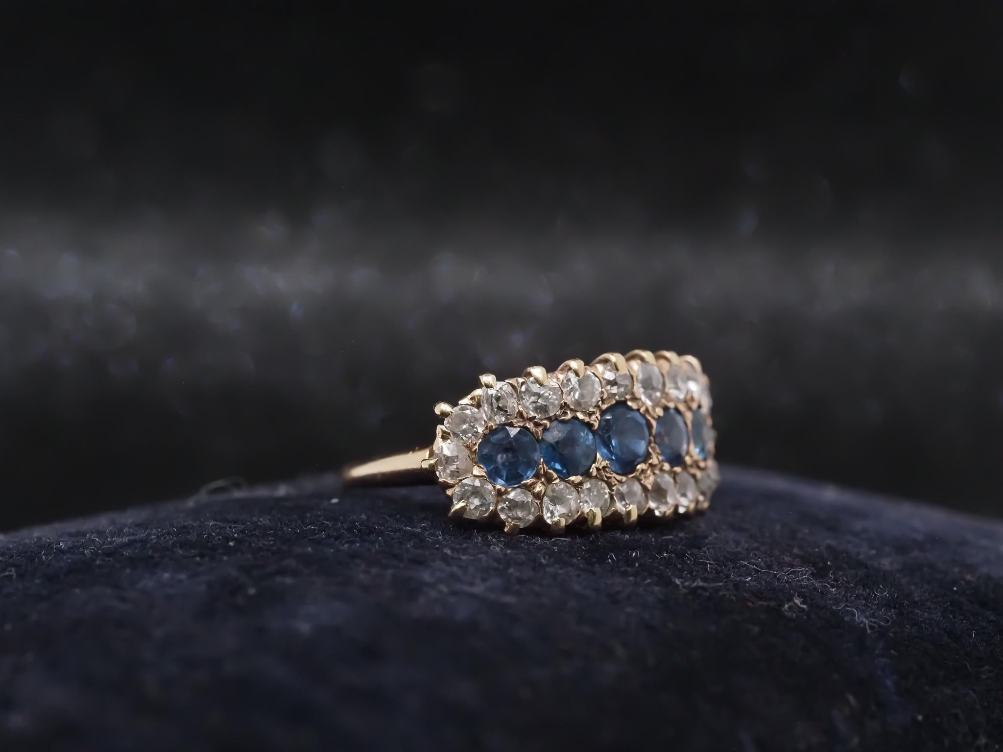 Anello di proprietà in oro 14K con zaffiro e diamante Old Mine - VHK#998 in vendita 1