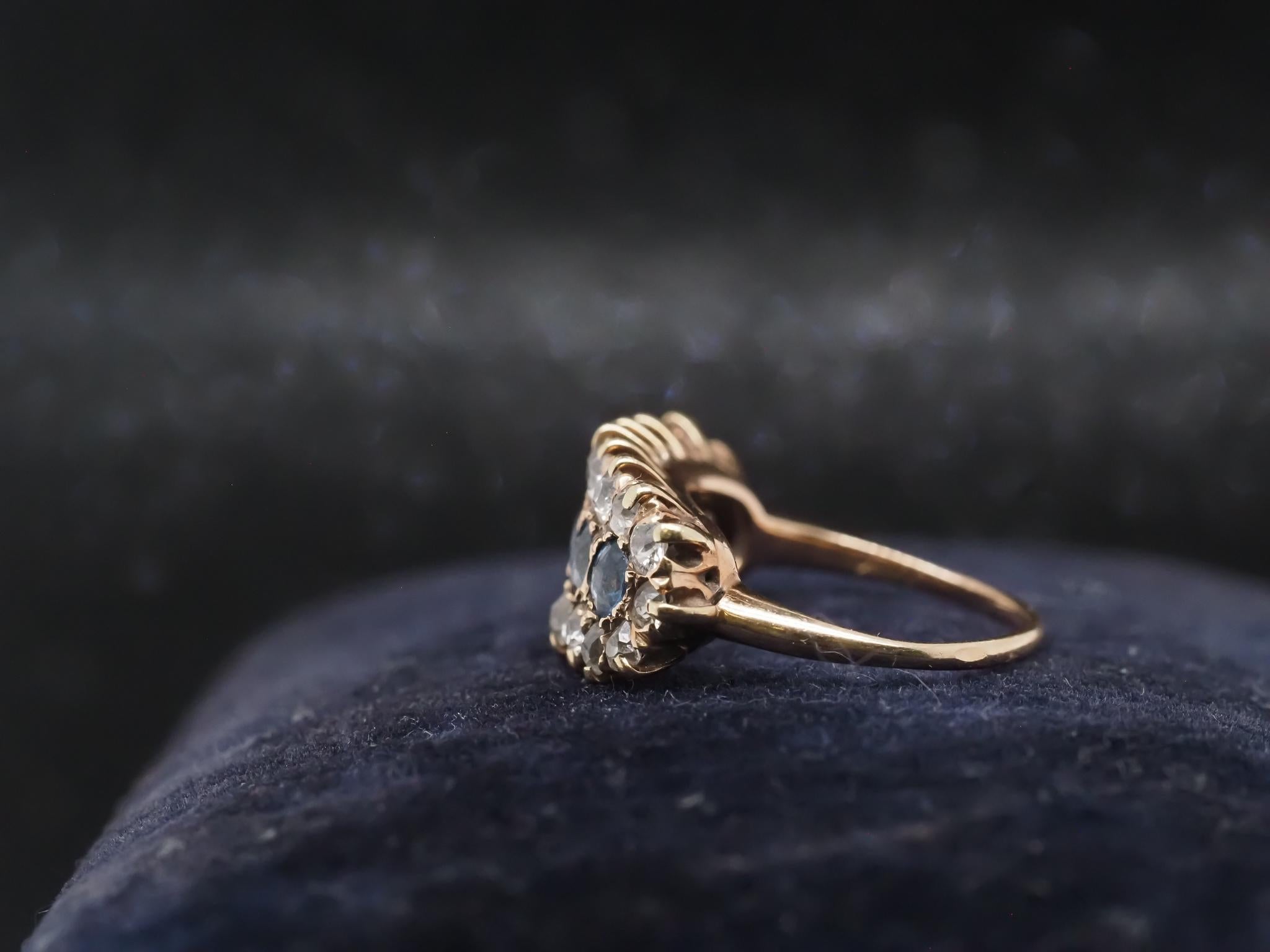Anello di proprietà in oro 14K con zaffiro e diamante Old Mine - VHK#998 in vendita 2