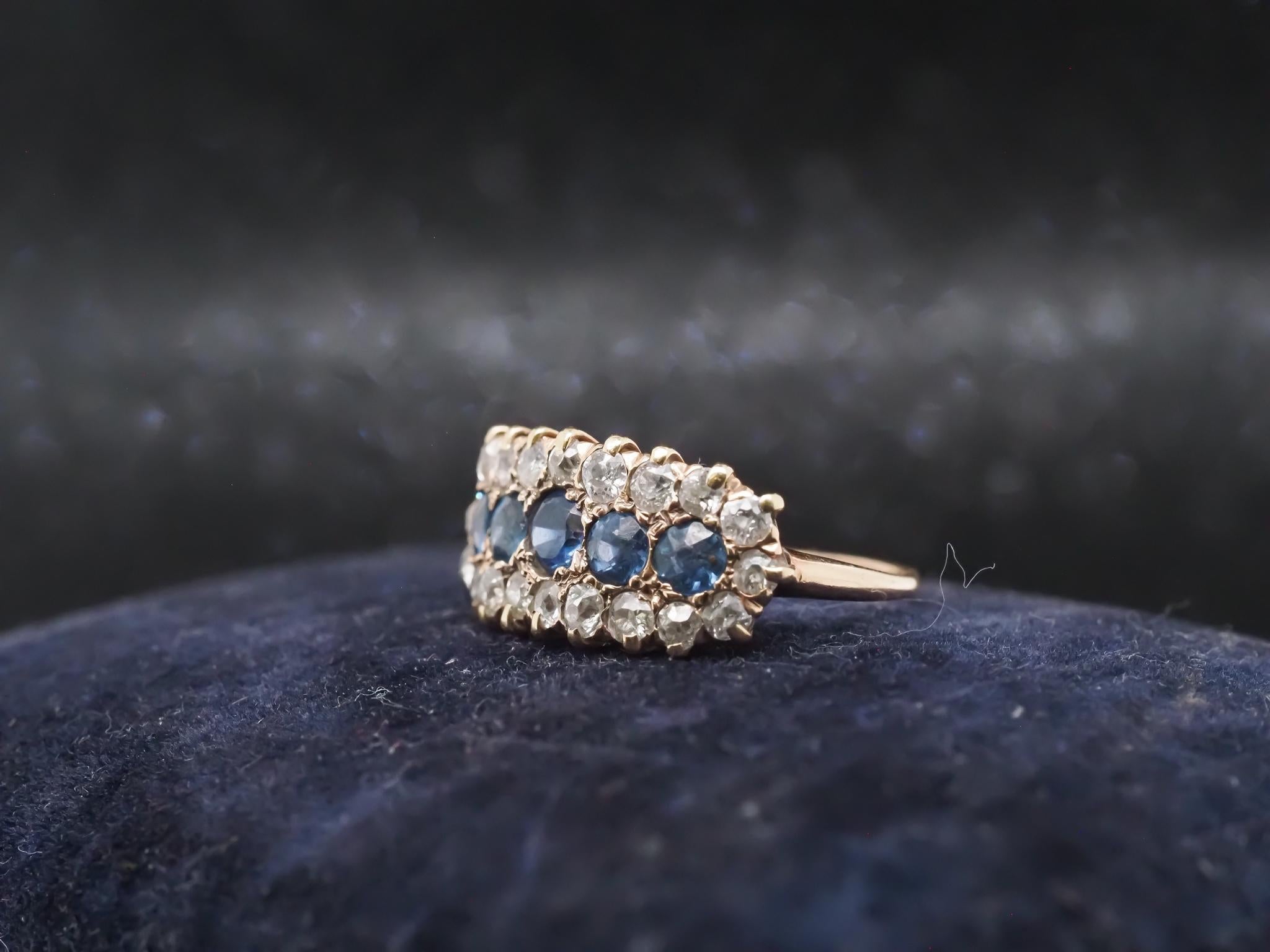 Anello di proprietà in oro 14K con zaffiro e diamante Old Mine - VHK#998 in vendita 3