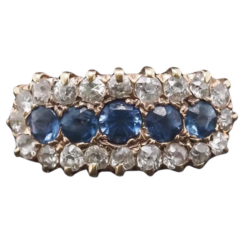 Estate Edwardian 14K Gold Sapphire and Old Mine Diamond Ring - VHK#998