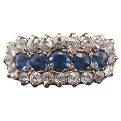 Anillo Eduardiano de Oro de 14K con Zafiro y Diamantes de Mina Antigua - VHK#998