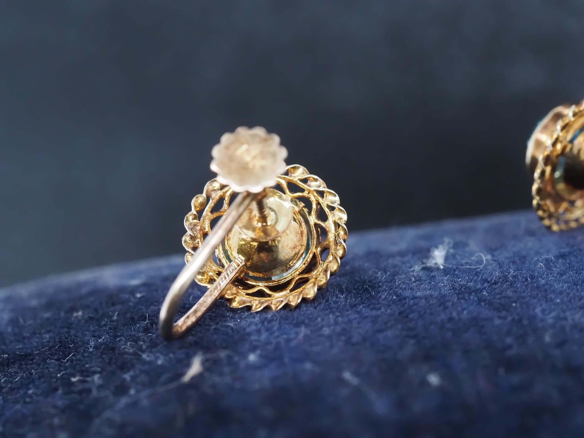 Estate Edwardian 14K Gelbgold Blau Zirkon Ohrringe - VHK#635a im Angebot 2