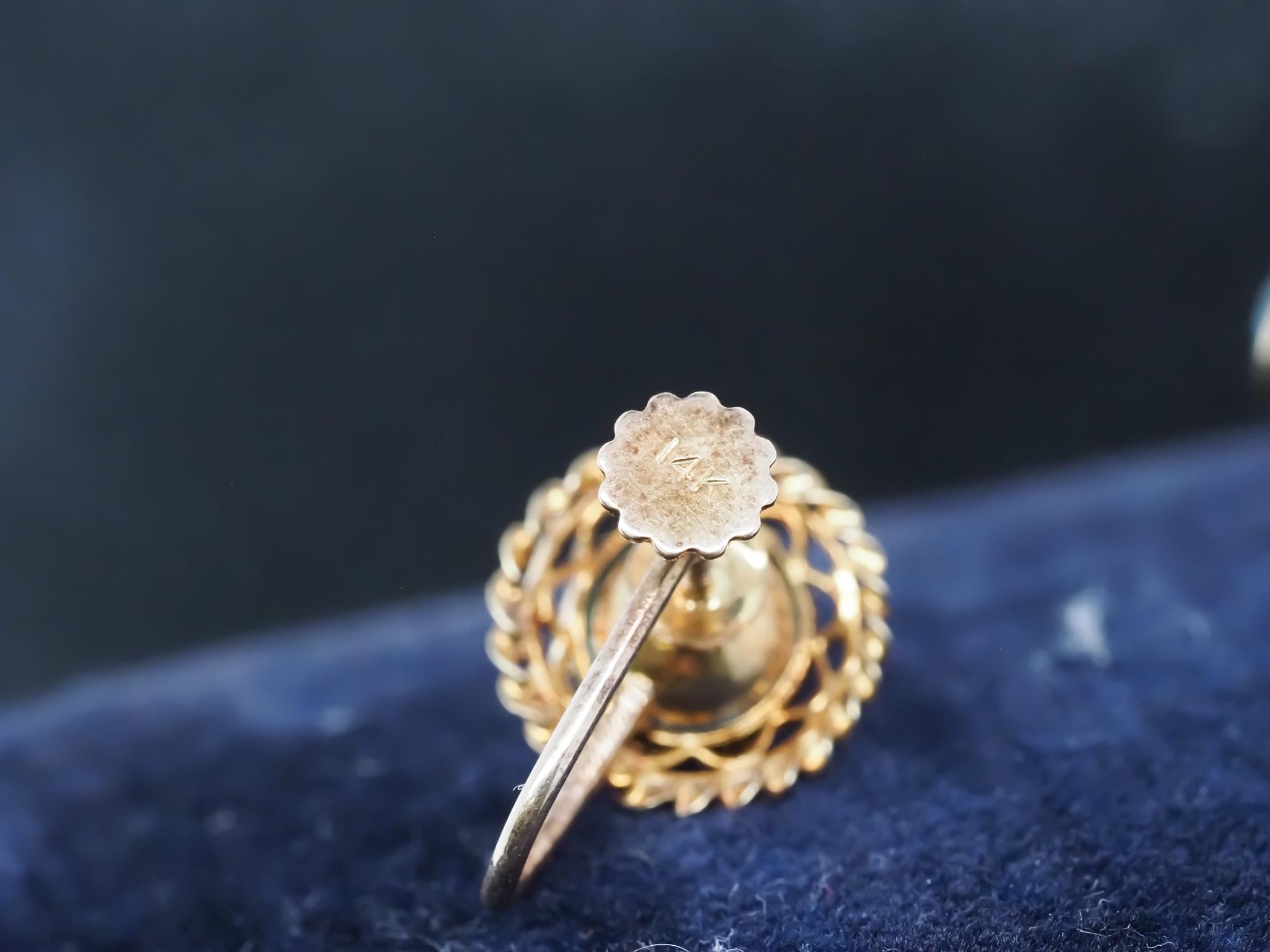 Estate Edwardian 14K Gelbgold Blau Zirkon Ohrringe - VHK#635a im Angebot 3