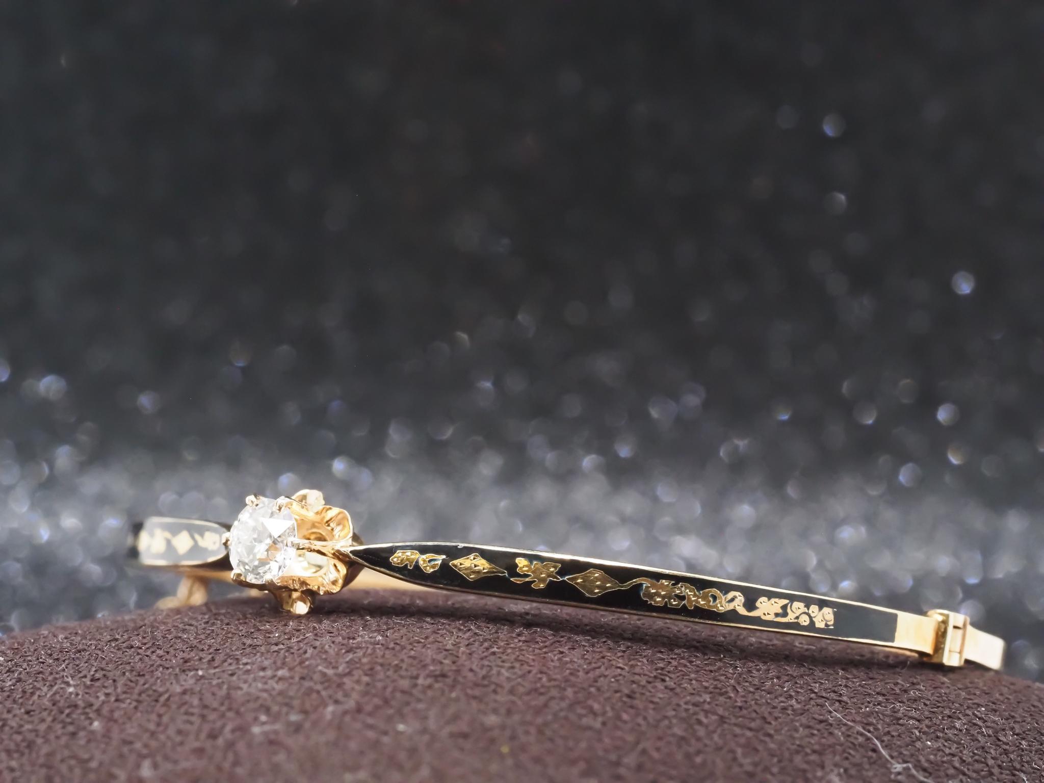 Bracelet jonc édouardien de succession en or jaune 14 carats, diamant européen ancien et émail - VHK n°73 en vente 4