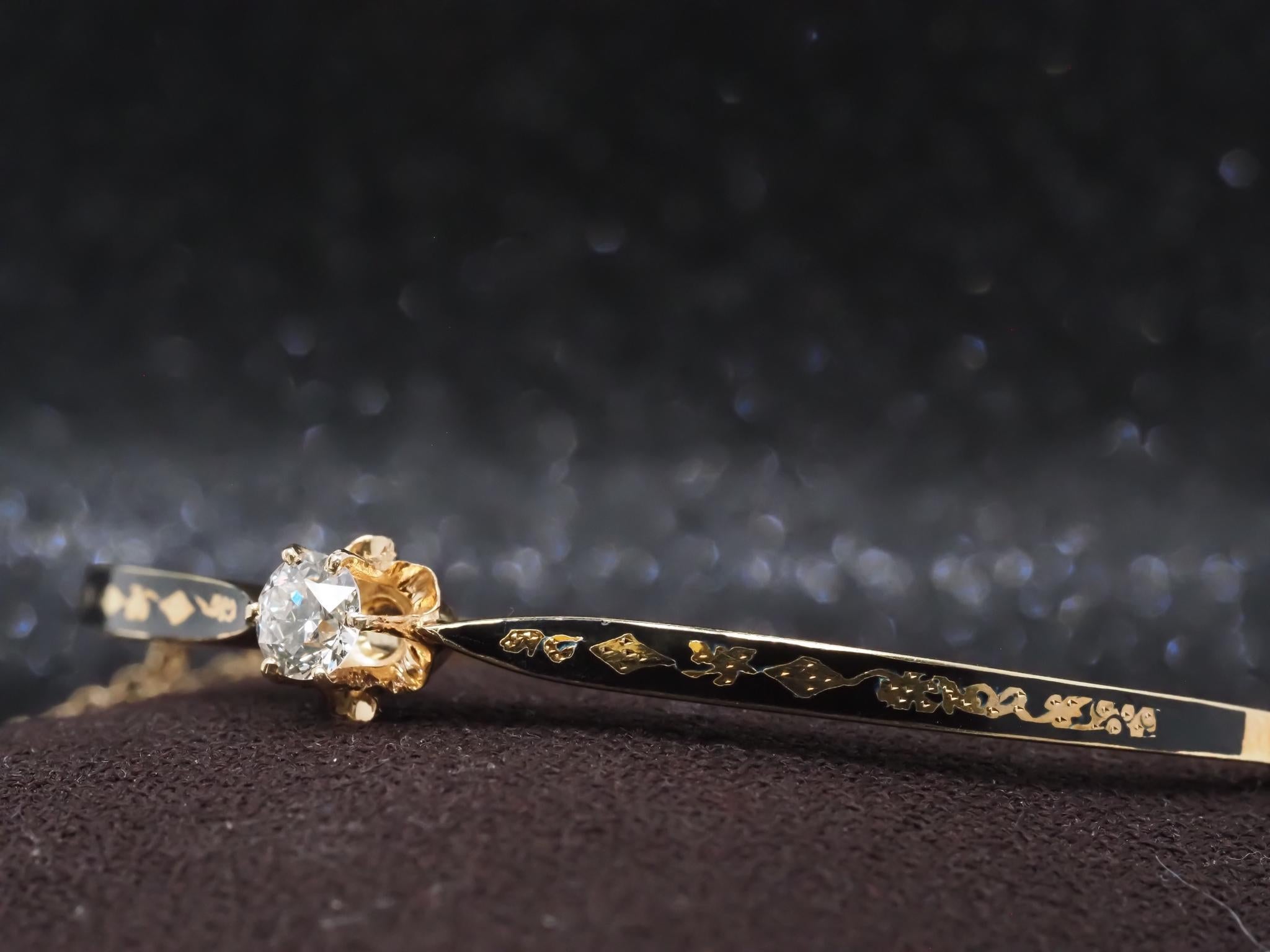 Bracelet jonc édouardien de succession en or jaune 14 carats, diamant européen ancien et émail - VHK n°73 en vente 6