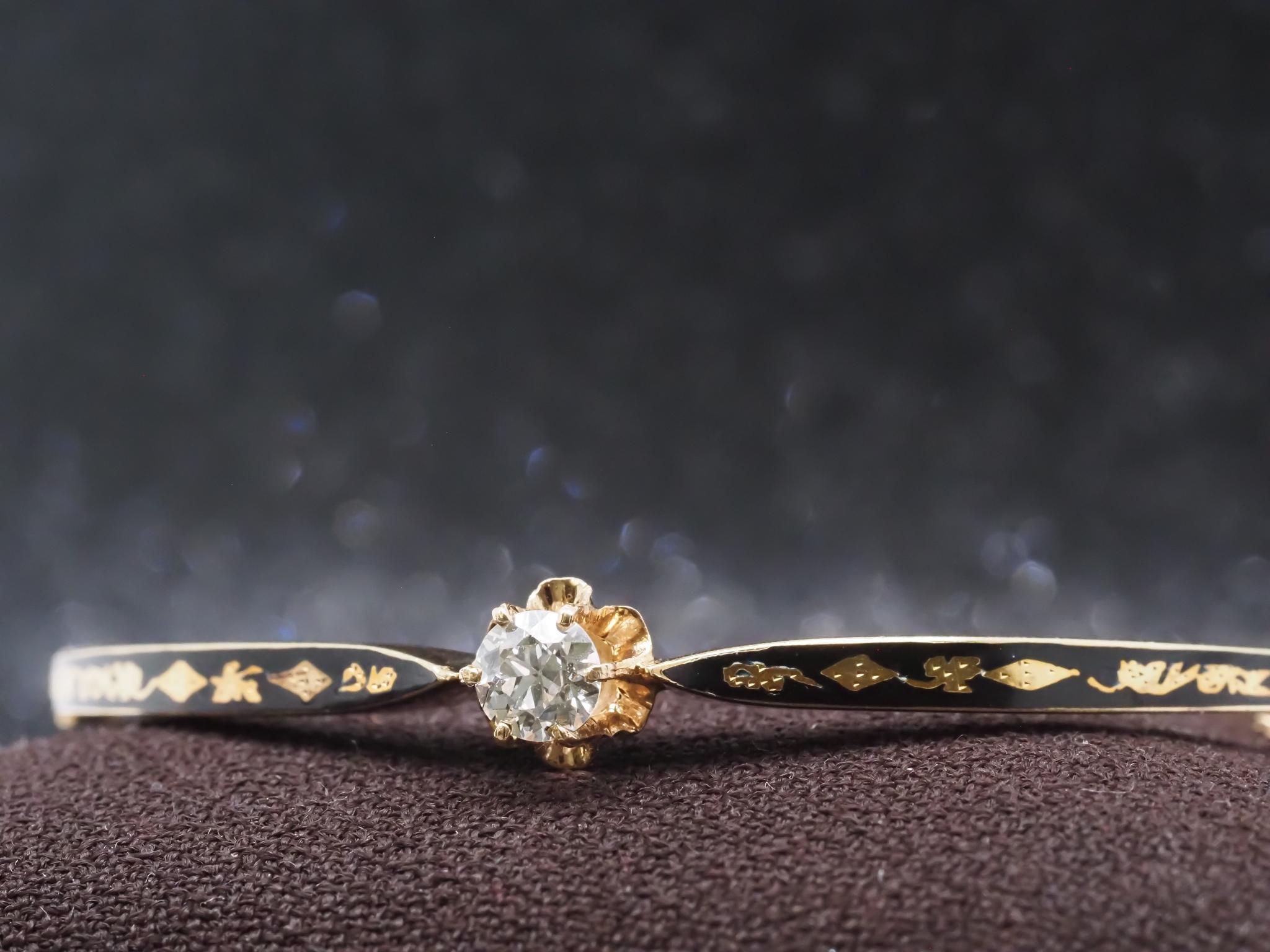 Taille vieille Europe Bracelet jonc édouardien de succession en or jaune 14 carats, diamant européen ancien et émail - VHK n°73 en vente