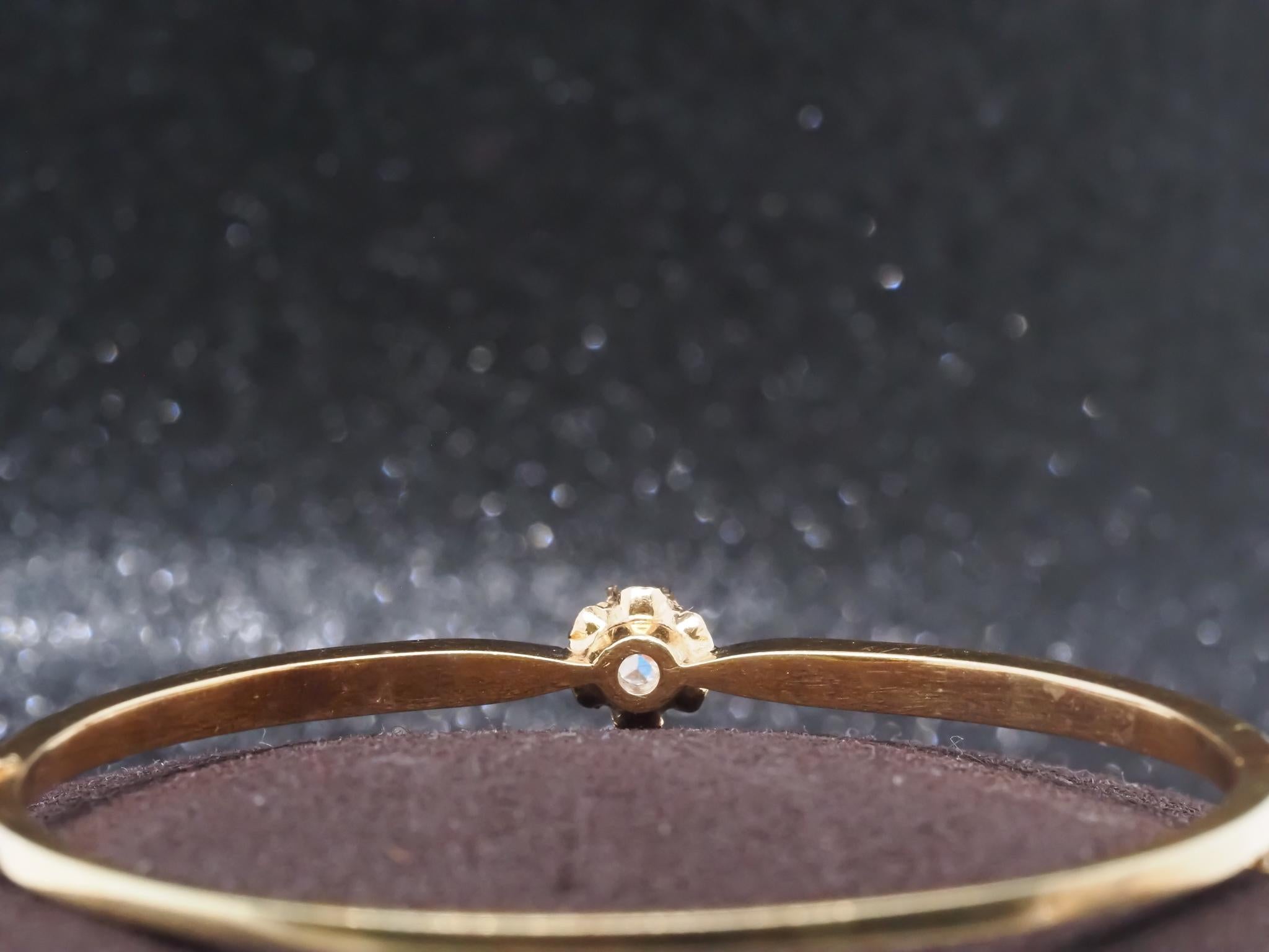 Bracelet jonc édouardien de succession en or jaune 14 carats, diamant européen ancien et émail - VHK n°73 en vente 2