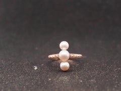 Estate Edwardian 14K Yellow Gold Pearl 3 Stone Ring - VHK#98a