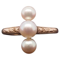Estate Edwardian 14K Yellow Gold Pearl 3 Stone Ring - VHK#98a