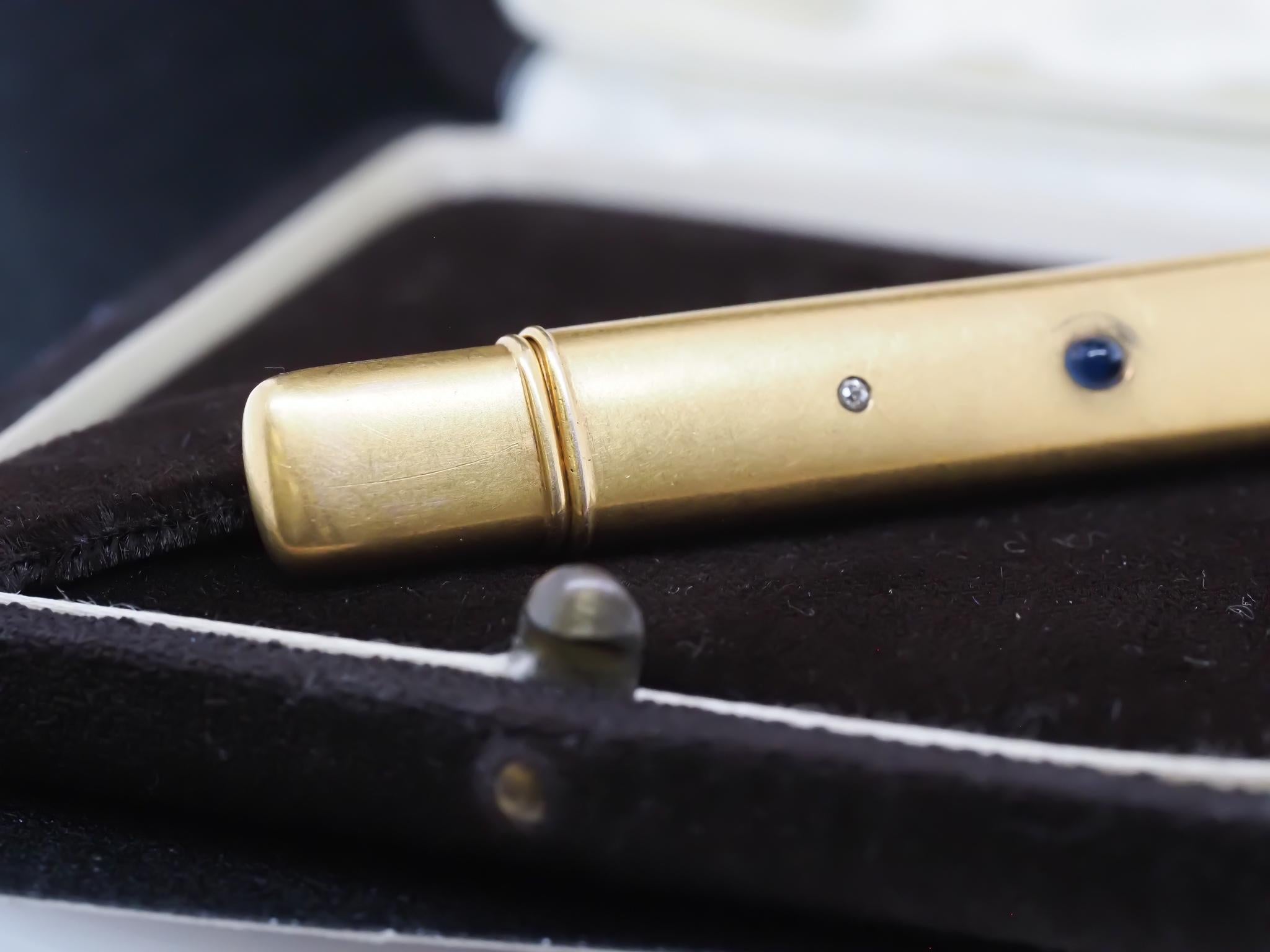 Porte-crayon édouardien en or jaune 14 carats, saphirs et diamants - VHK#303b en vente 4