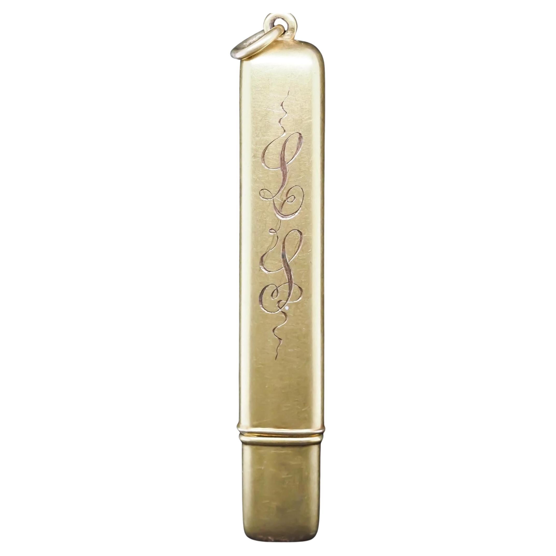 Estate Edwardian 14K Yellow Gold Sapphire and Diamond Pencil Holder - VHK#303b
