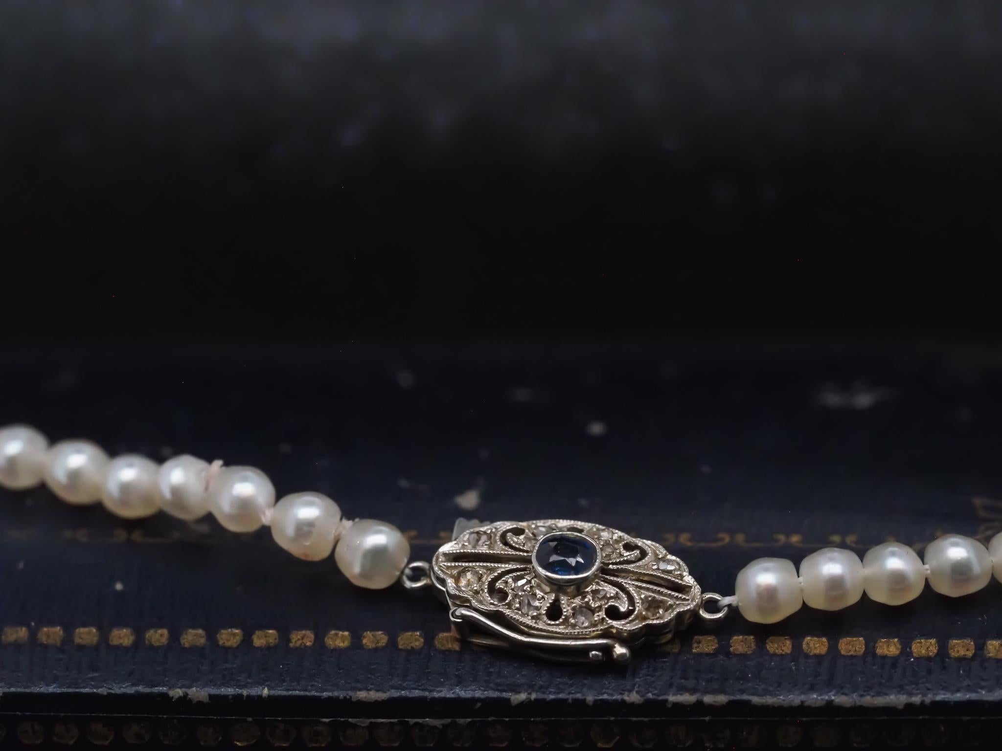 Estate Edwardian GIA Natural Saltwater Pearl Necklace & Sapphire Clasp VHK#965 For Sale 6