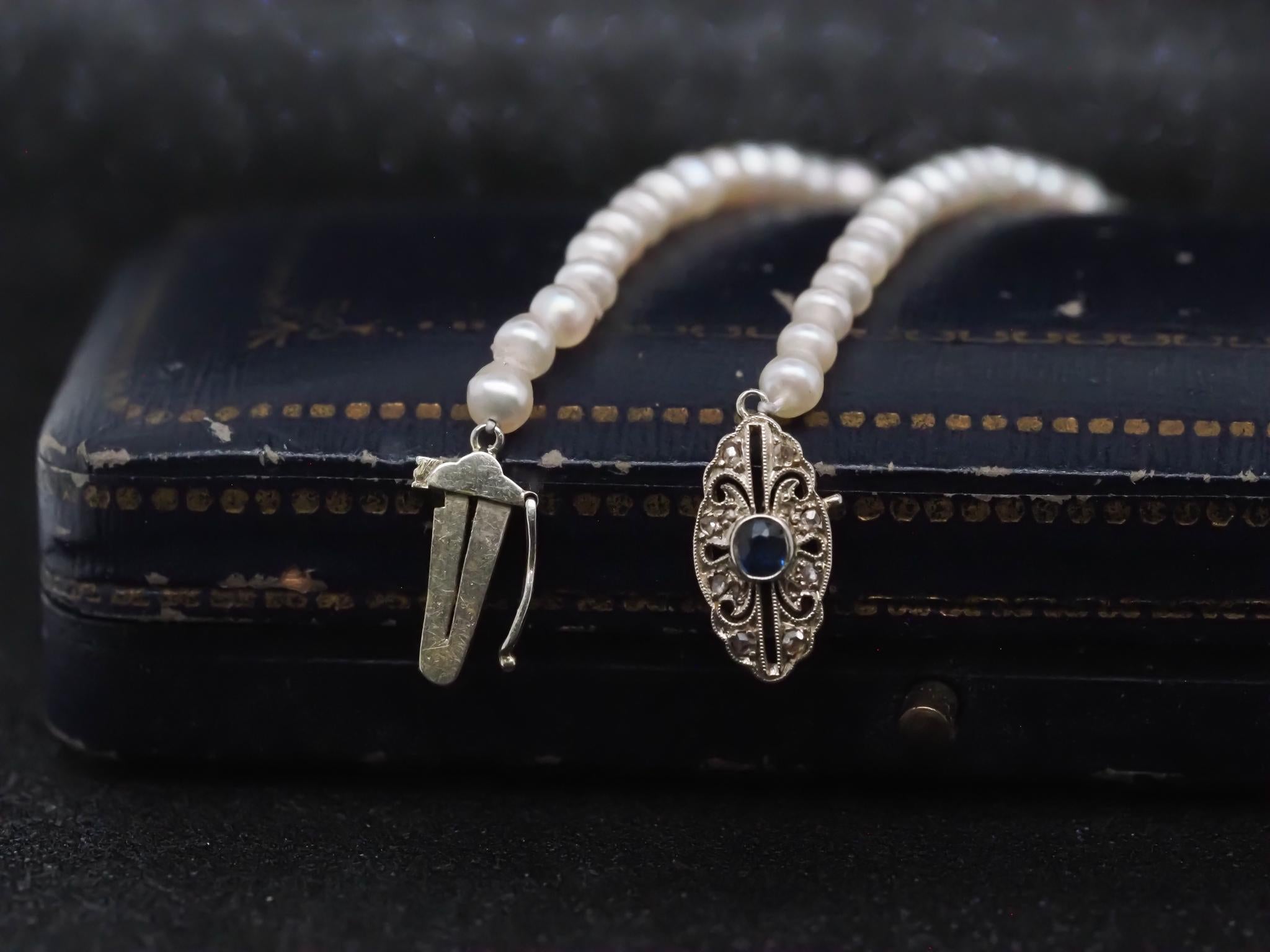 Estate Edwardian GIA Natural Saltwater Pearl Necklace & Sapphire Clasp VHK#965 For Sale 4