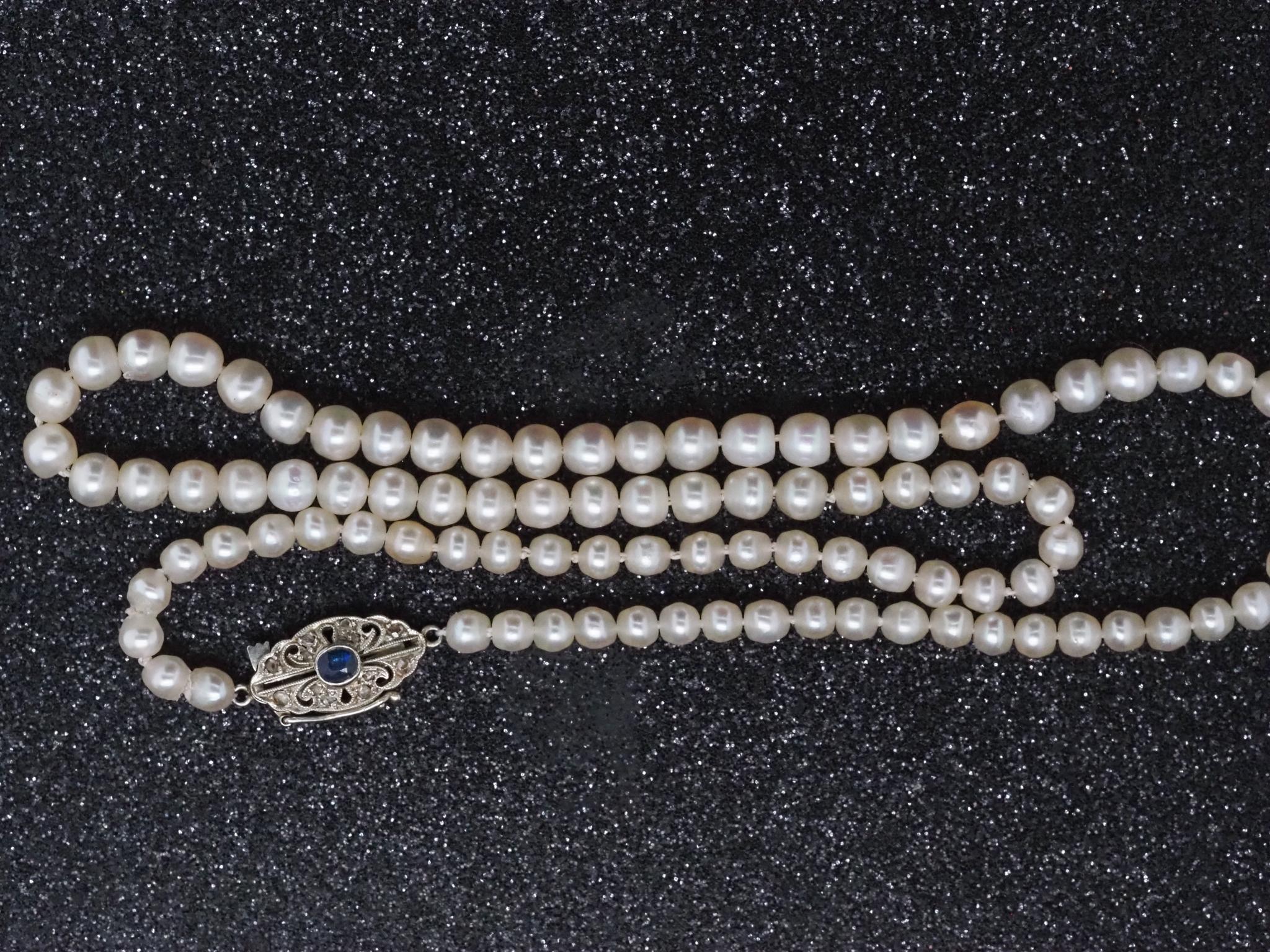 Estate Edwardian GIA Natural Saltwater Pearl Necklace & Sapphire Clasp VHK#965 For Sale 5