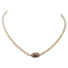 Estate Edwardian GIA Natural Saltwater Pearl Necklace & Sapphire Clasp VHK#965