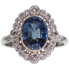 Estate Edwardian Platinum 2.26 Carat Sapphire and Diamond Ring