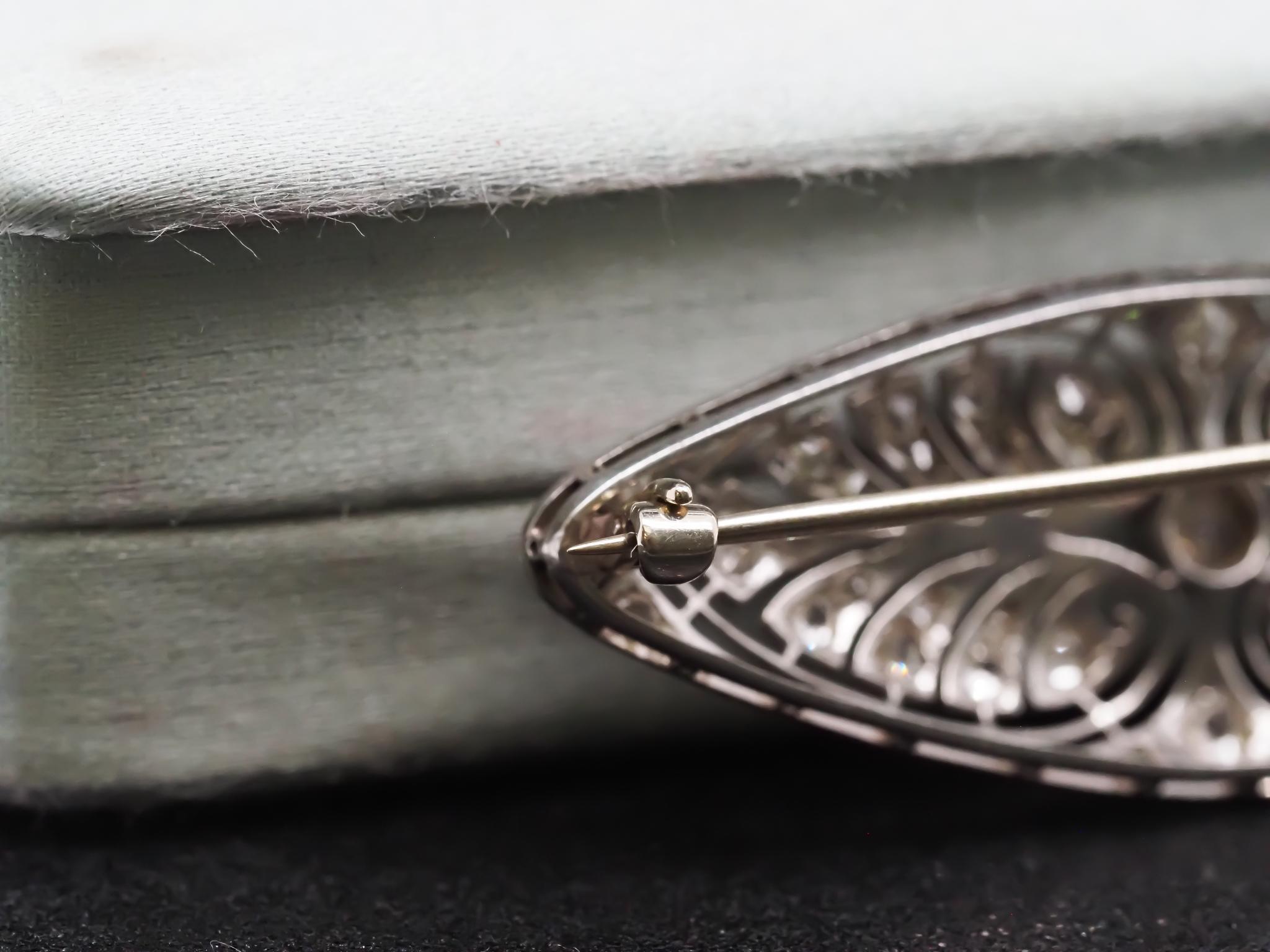 De las mujeres Broche Estate Edwardian Navette de Platino Antiguo Diamante Europeo en venta
