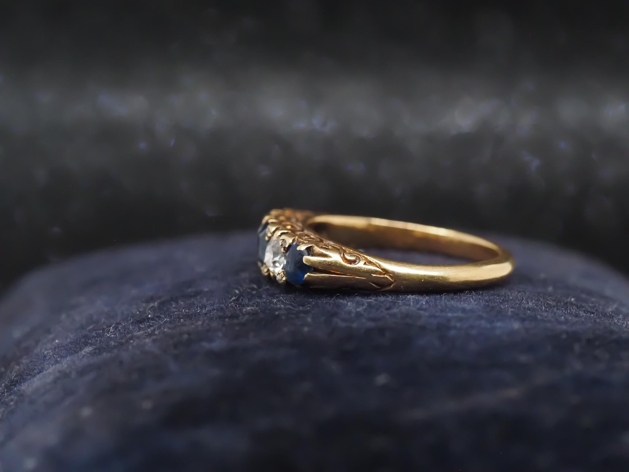Nachlass Edwardianischer Saphir und Diamantring mit altem Minenschliff - VHK#1000 Damen im Angebot