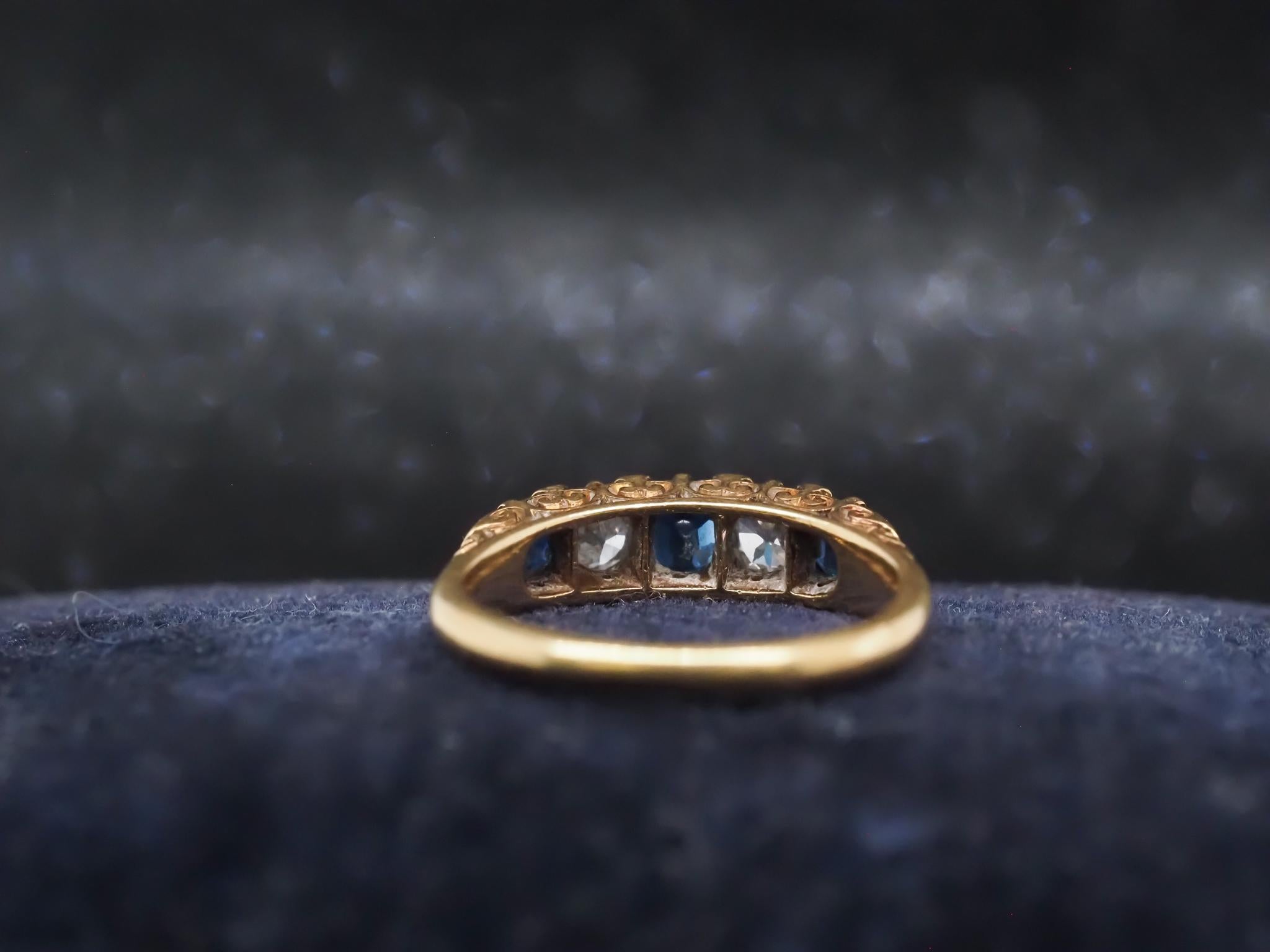 Nachlass Edwardianischer Saphir und Diamantring mit altem Minenschliff - VHK#1000 im Angebot 1