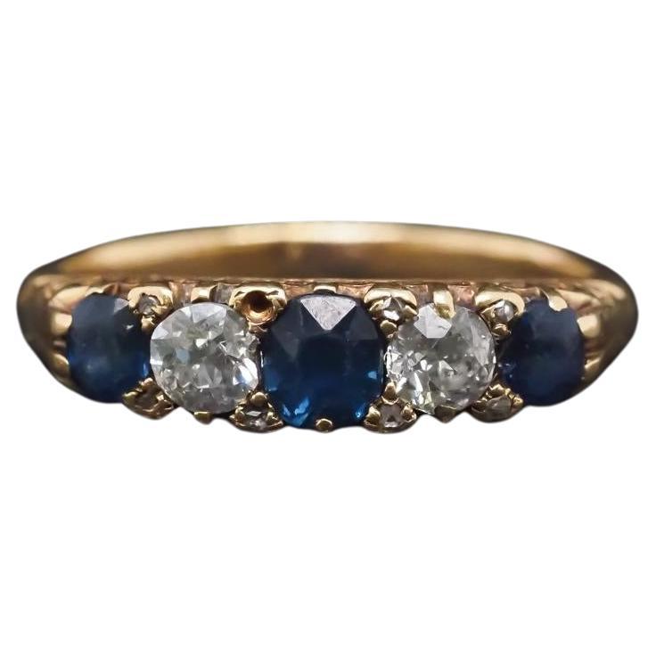 Estate Edwardian Sapphire and Old Mine Diamond Ring - VHK#1000